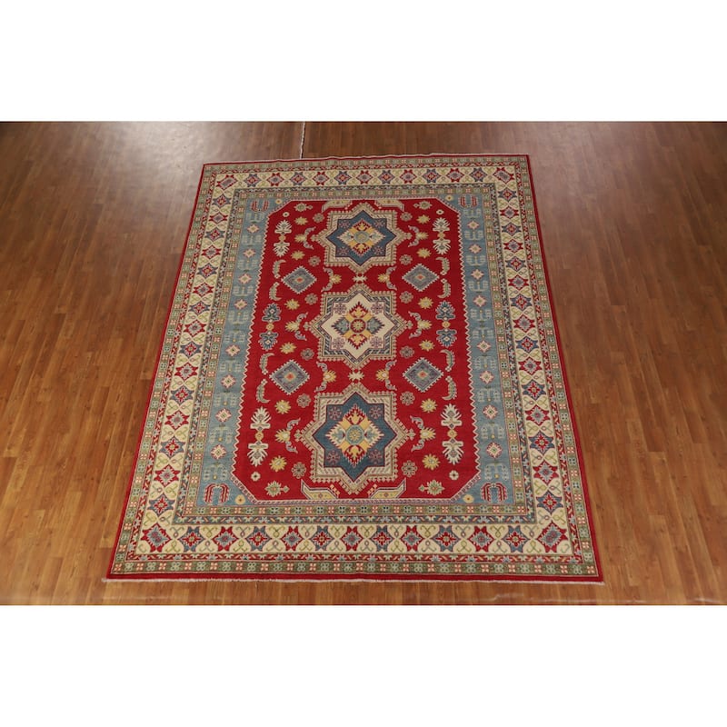 Hand Knotted Oriental 100% Wool Carpet Traditional Geometric Red Kazak Area Rug - 10' 2'' X 8' 0''