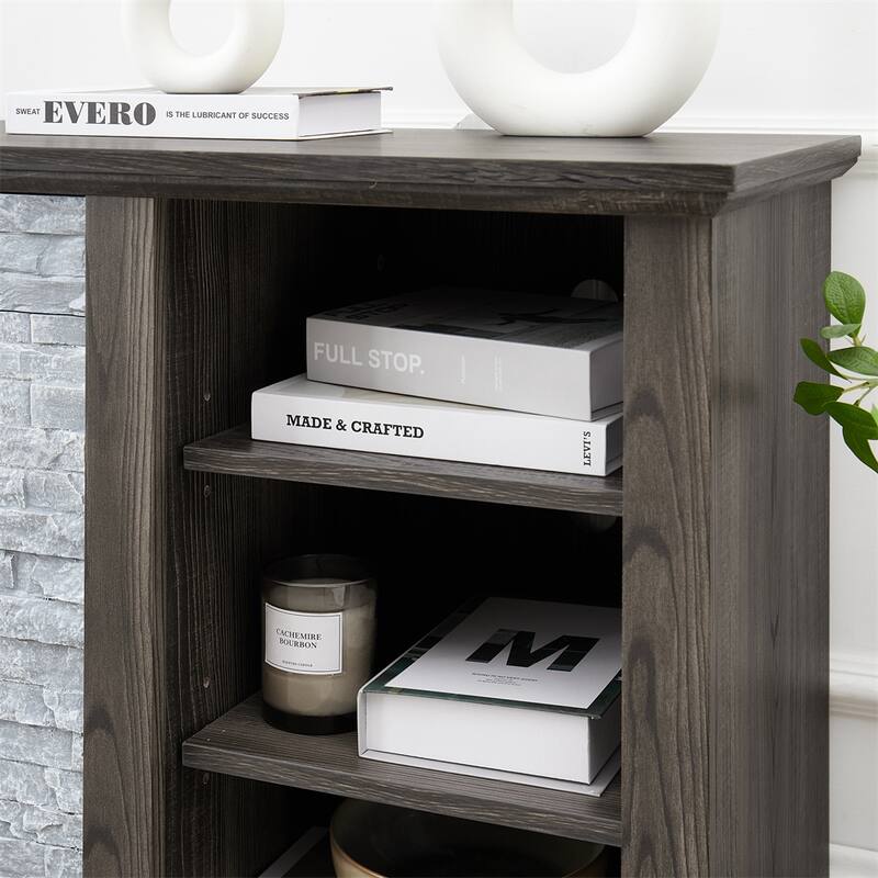 TV Media Stand with Faux Stacked Stone Surround,Entertainment Console