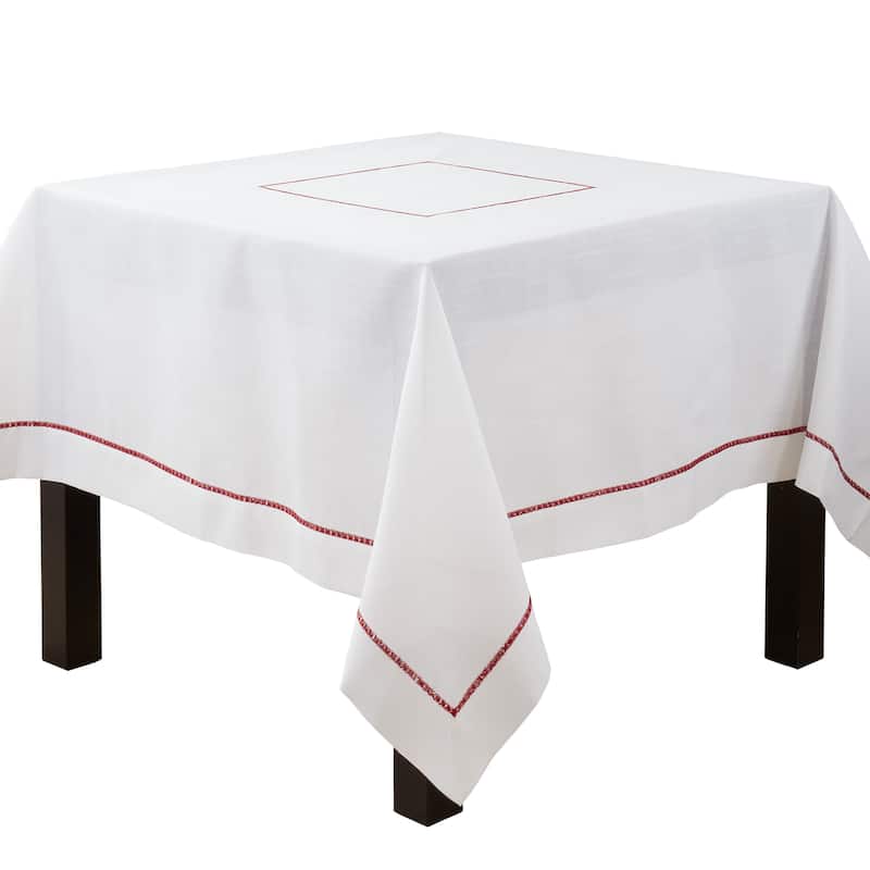 Tablecloth With Embroidered Border Design - 70"x70" - Burgundy