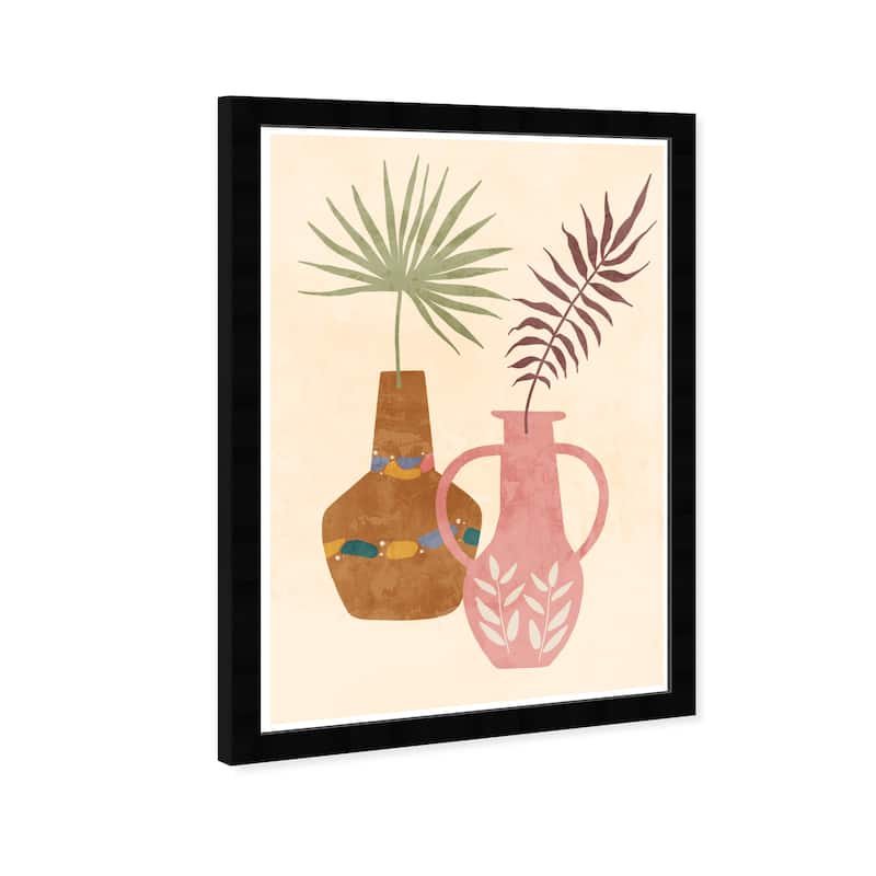 "Minimalist Pots", Boho Pattern Plant Pots Modern & Contemporary Pink Framed Wall Art Print for Dining Room