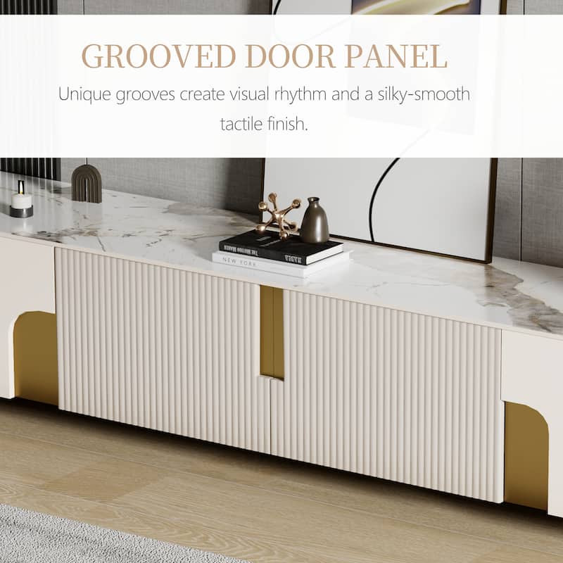 78.7'' Media Console with 3 Drawers, white Color, Sintered Stone Table-top - 78.74