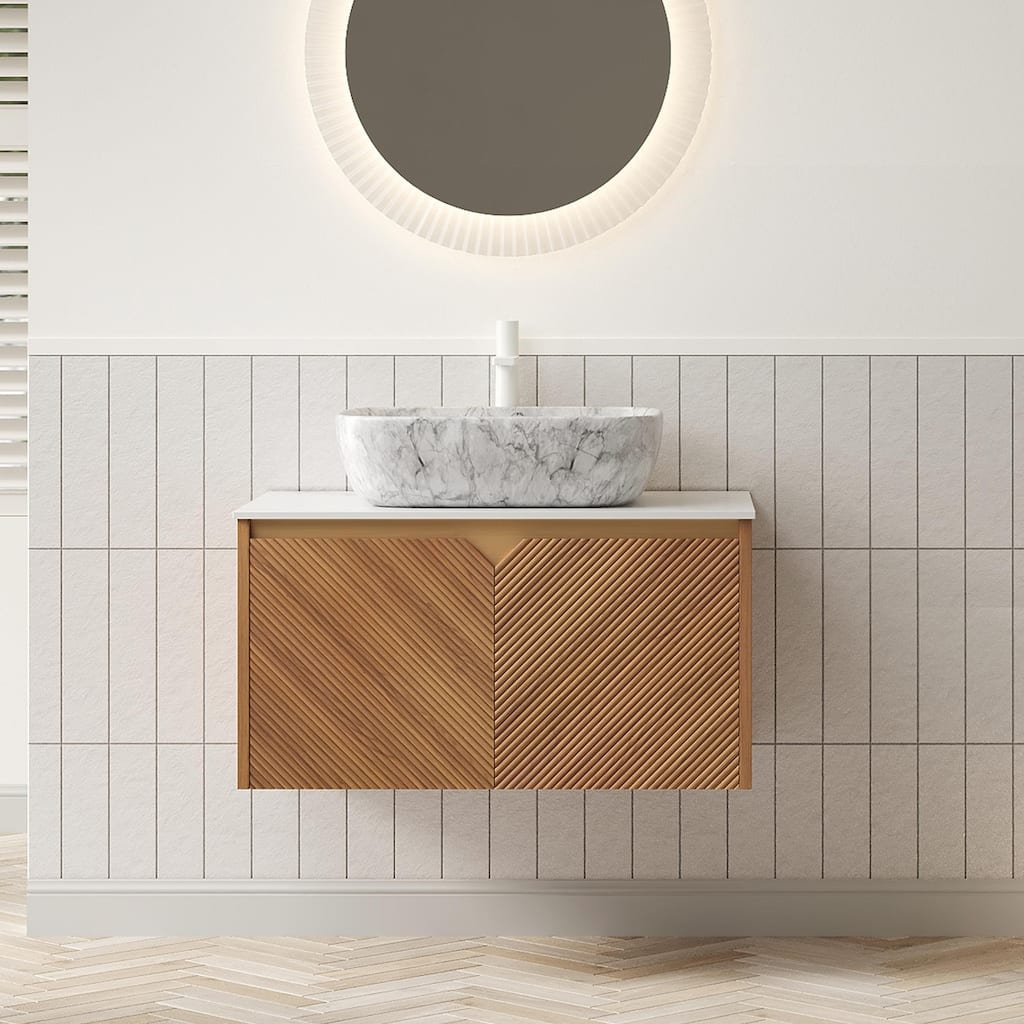 Wall-mounted Bathroom Vanity with Rectangular Vessel Basin