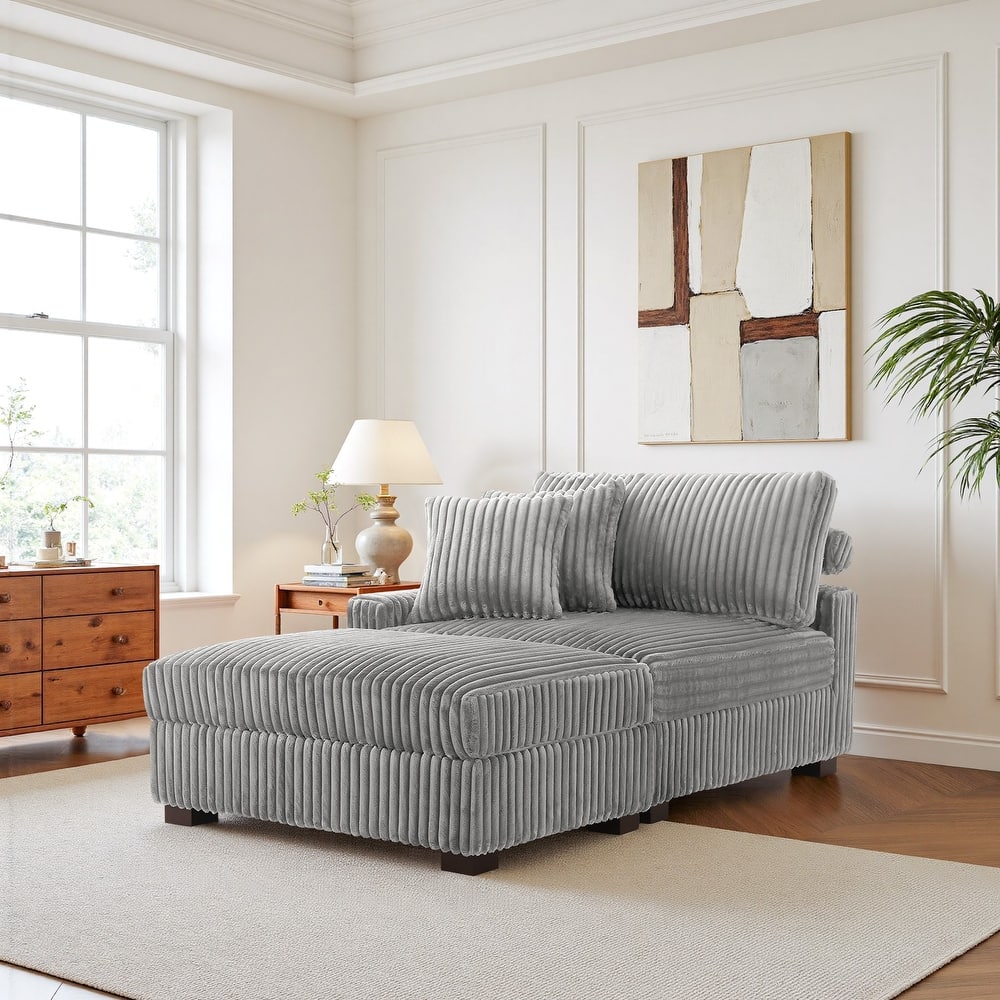 Modular Armchair and Ottoman Set with Adjustable Headrest, Flannel Upholstery