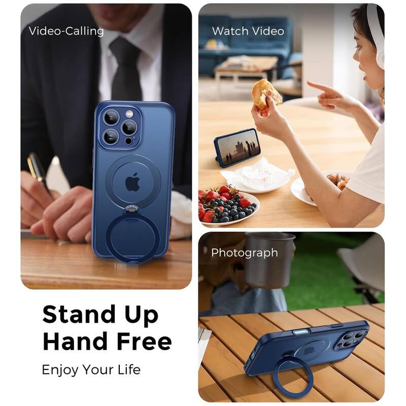 iPhone 16 Pro Max 360° Adjustable Stand Compatible with MagSafe, Translucent Cover with Magnetic Ring Case Non-Slip, Shockproof