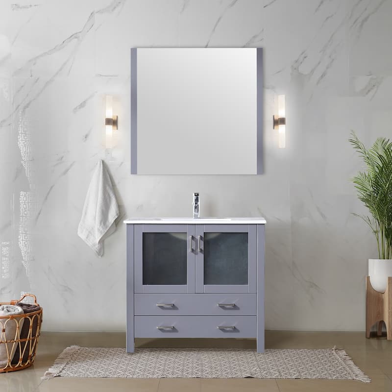 Lexora Volez 36 inch single Bathroom Vanity Complete Set With Faucet - Grey - Single Vanities