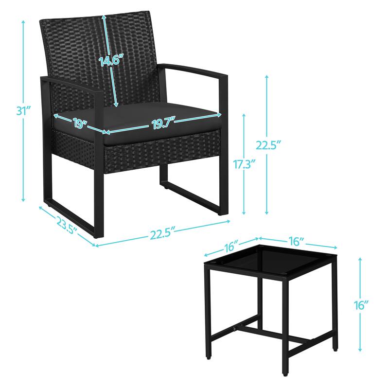Yaheetech 3-Piece Bistro Set with Rattan Chairs for Patio and Balcony