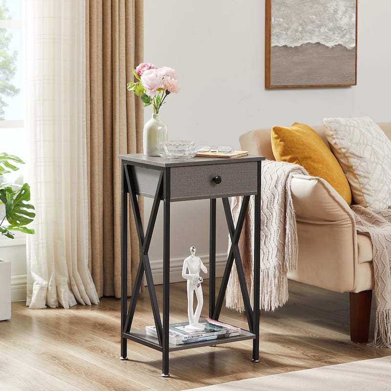 Javlergo Tall Side End Table, Modern Nightstand with Storage Shelf and Drawer