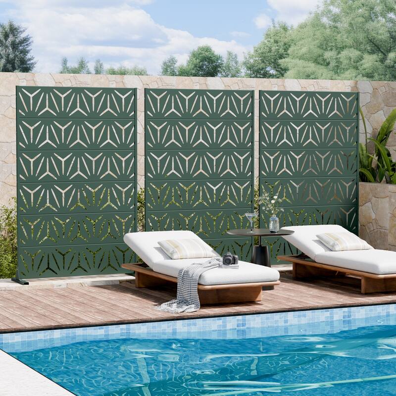 72" H×47"W Dovelina Black Outdoor Freestanding Metal Privacy Screen Decorative Garden Fence