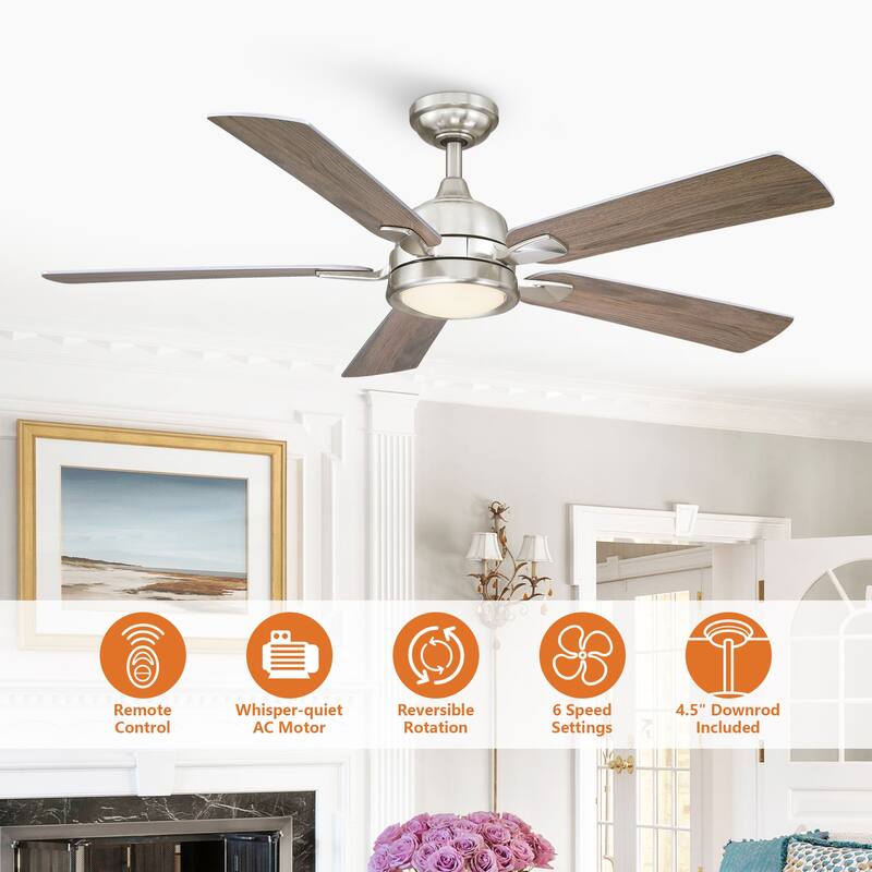 52-in Modern Nickel Reversible 5-Blade Ceiling Fan with Light and Remote