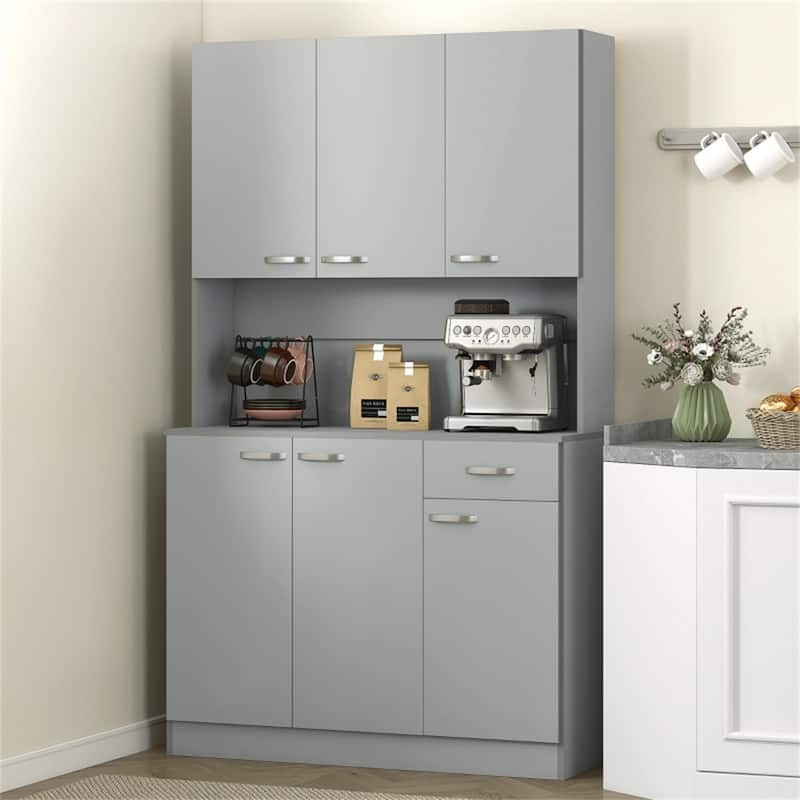Particle Board Kitchen Pantry Cabinet with Drawer and Countertop - 39.8"W x 15.4" D x 70.9"H