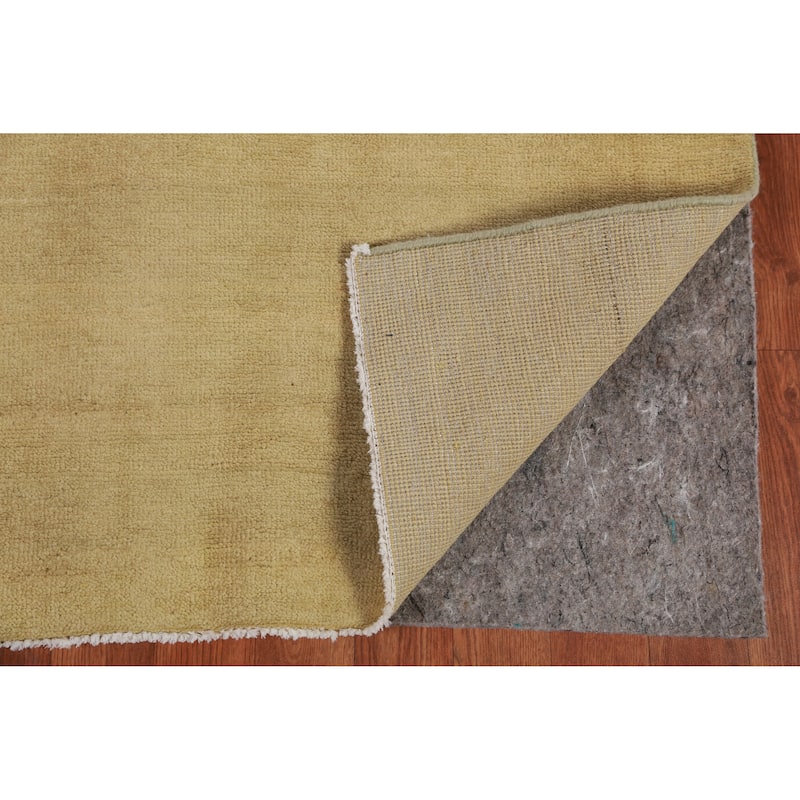 Hand Knotted Oriental 100% Wool Carpet Modern Solid Yellow & Gold Gabbeh Runner Rug - 10' 0'' X 3' 0''