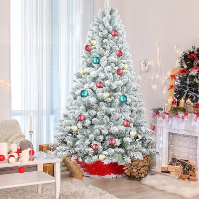 4FT Flocked Christmas Tree with Pine Cones-Snowy PVC Artificial Tree, 366 Branch Tips, 21 Natural Pinecones, Sturdy Metal Stand