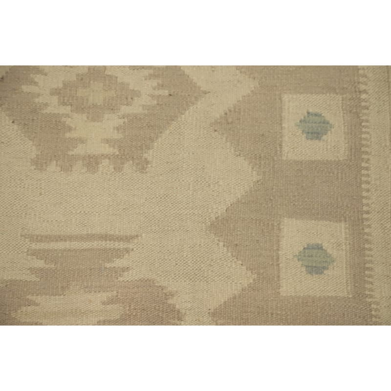 Hand Woven Oriental 100% Wool Carpet Southwestern Tribal Beige & Ivories Kilim Runner Rug - 9' 10'' X 2' 6''