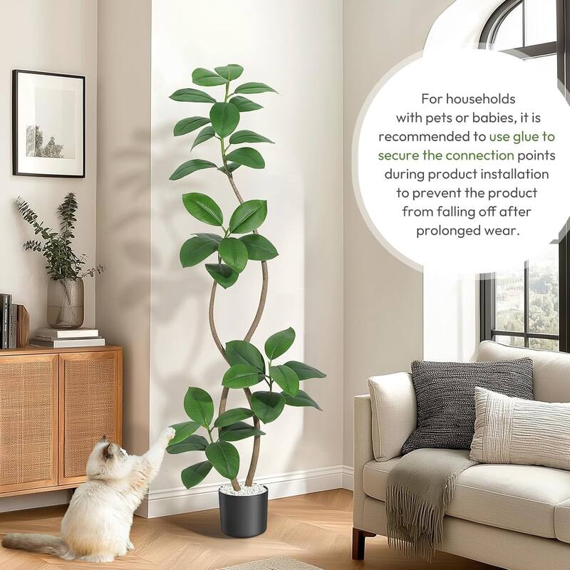Artificial Plant Faux Fiddle Leaf Fig Tree with Black Sphere Resin Planter