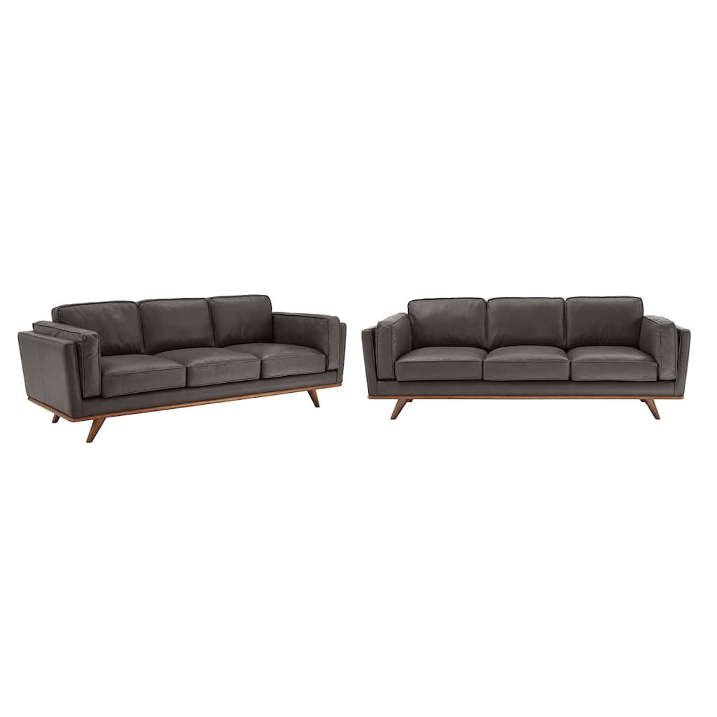 Sintra Dark Oak and Grey Oxford All Leather Sofa
