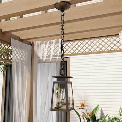 1-Light Outdoor Lantern Pendant Light - Matte Black