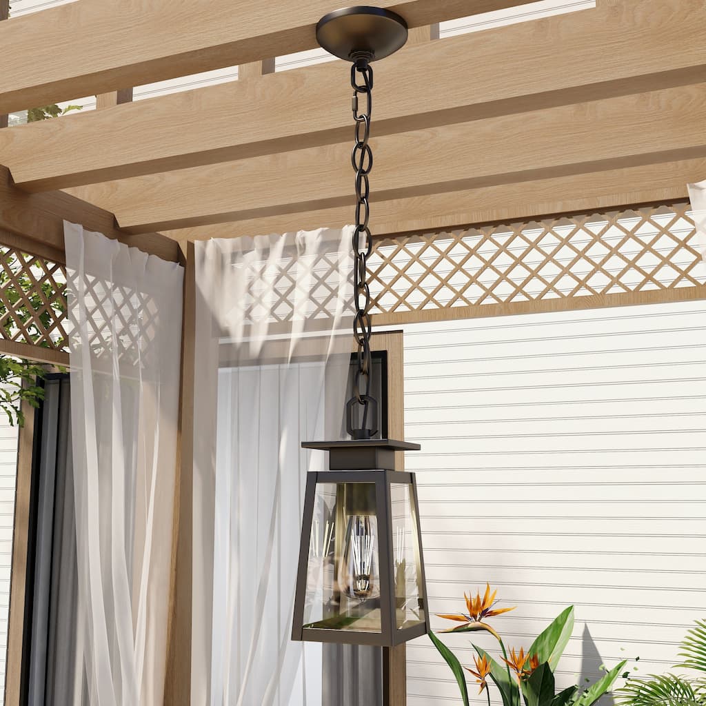 1-Light Outdoor Lantern Pendant Light - Matte Black