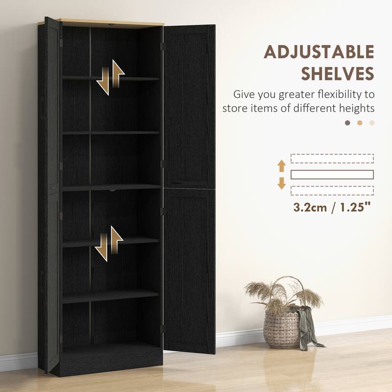 6-Tier Kitchen Pantry Cabinet with Adjustable Shelves and Recessed Doors Metal Handles - 23.5" W x11.75" D x 67.25" H