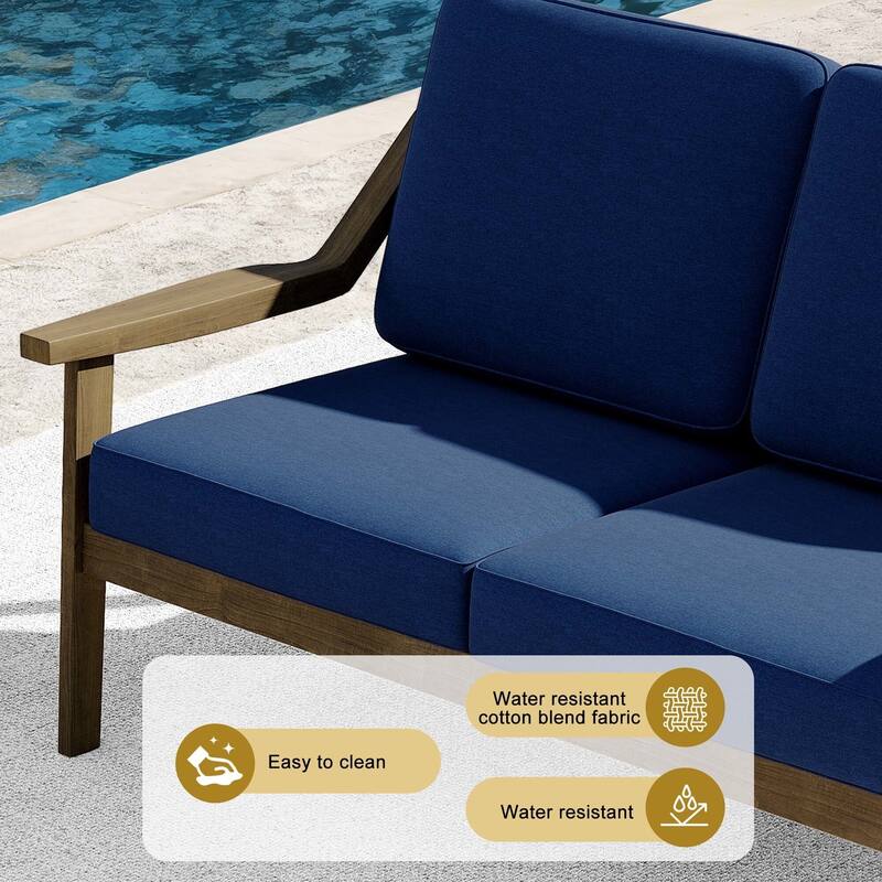 Outdoor Teak Wood Slat Back Patio Loveseat Sofa