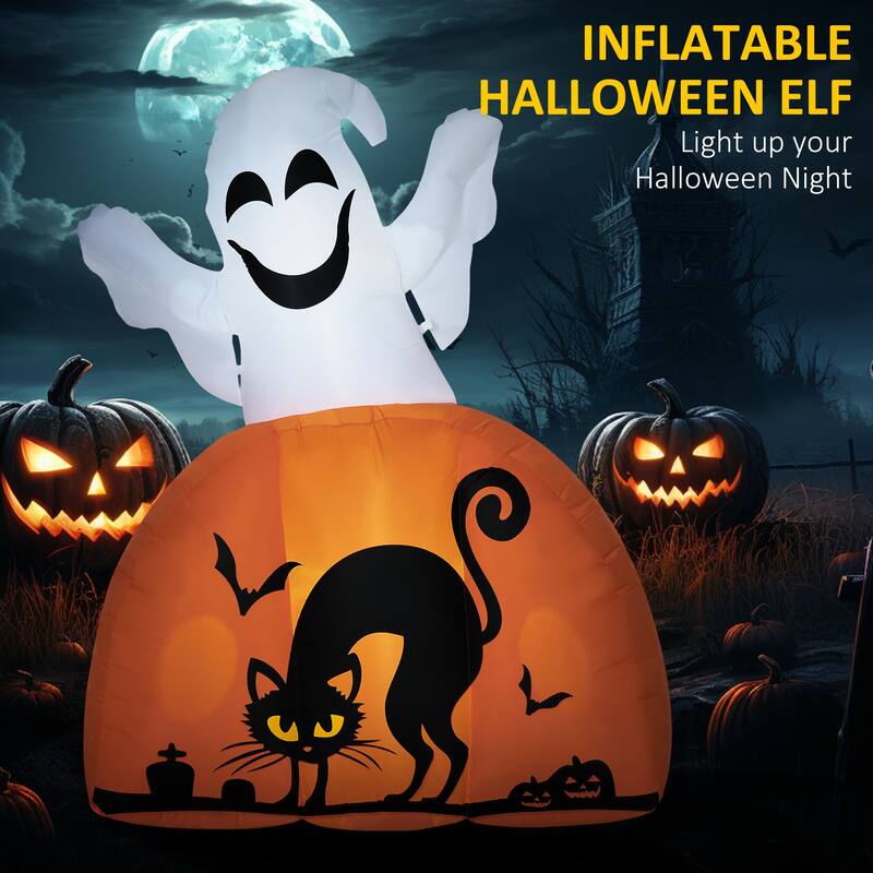 LED Light Halloween Inflatable Ghost with Pumpkin Black Cat Bats and Gravestones for Indoor or Outdoor