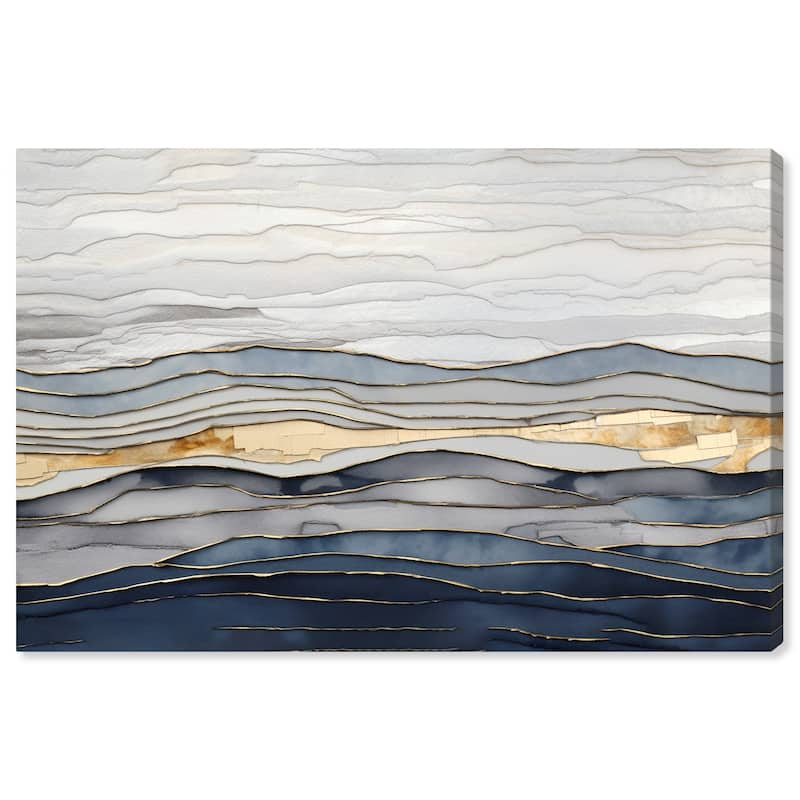 Wynwood Studio Canvas Abstract Gold Reflection and Silver Sea Gold and Metallic Gold Glam Wall Art Canvas Print