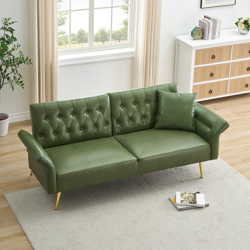 61.4" Faux Leather Split Upholstered Sofa Bed