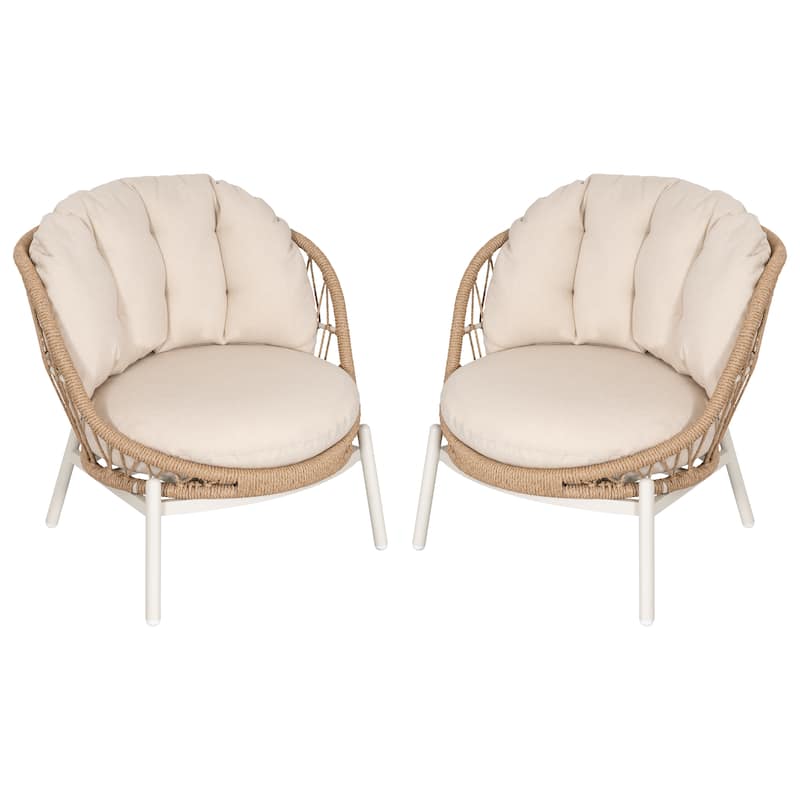 Outdoor 2-Piece Aluminum Rattan Single Sofas with Beige Cushions
