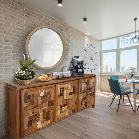 Chic Teak Recycled Teak Wood Mozaik Media Center / Chest with 3 Door