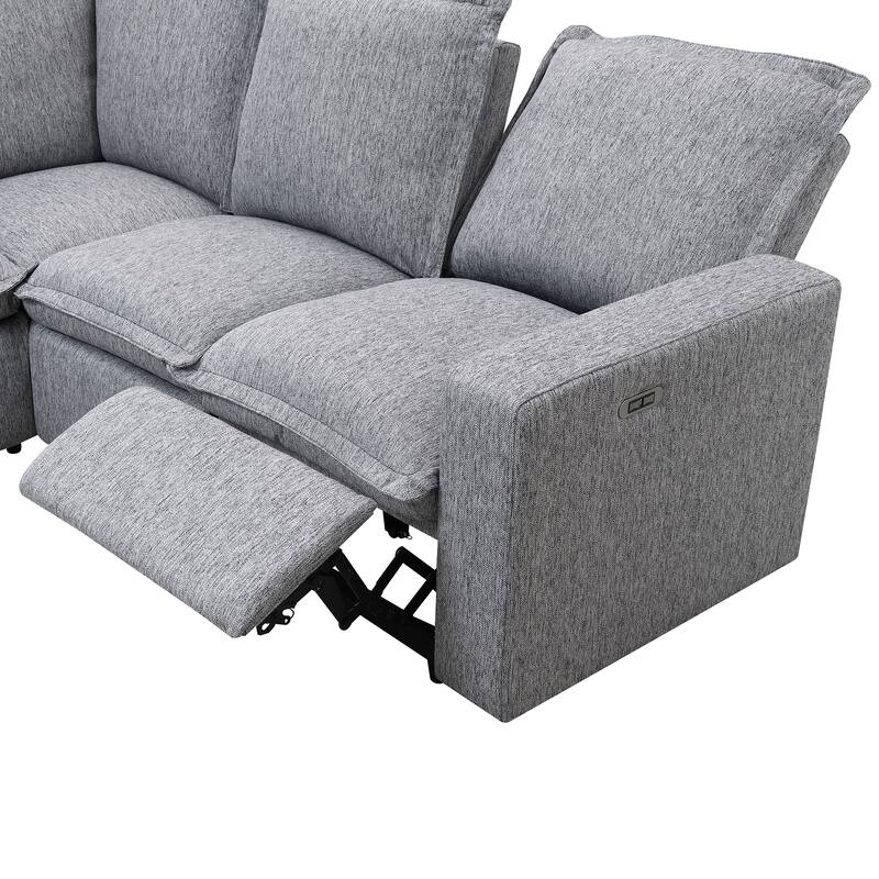 89.76'' L-Shaped 5-Seater Sectional Sofa with Power Recliner Chair, USB Charging, and Plush Home Theater Comfort