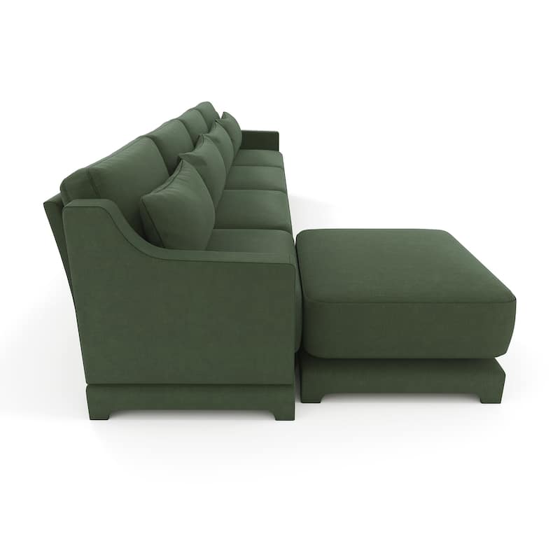 141.7" Chenille Modular 4-Seater Sofa with Movable Ottoman, High-Resilient Sponge, and Ergonomic Wooden Base