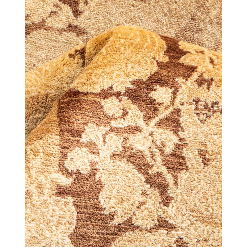Overton Handknotted Wool Traditional Abstract Brown Runner