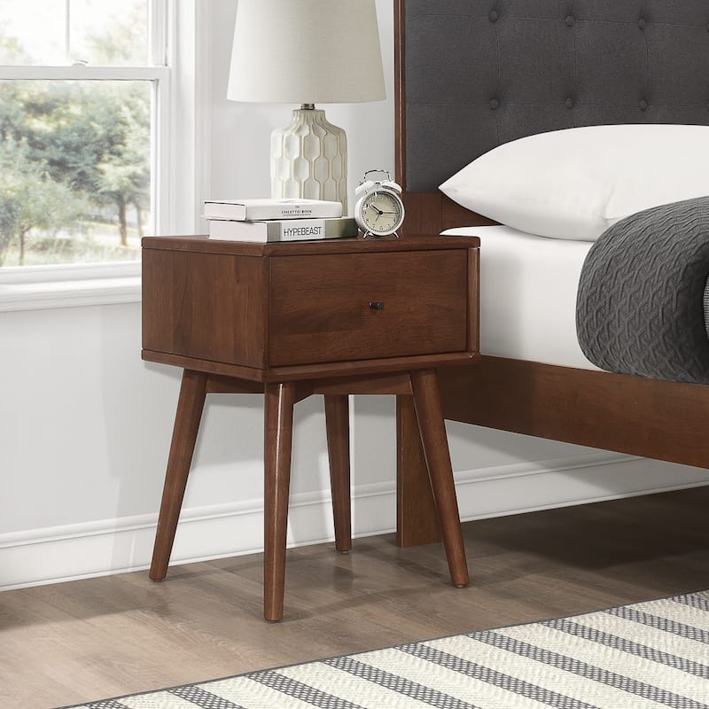 Hana Mid Century Modern Walnut Nightstand Bed Side Table in Walnut - Brown