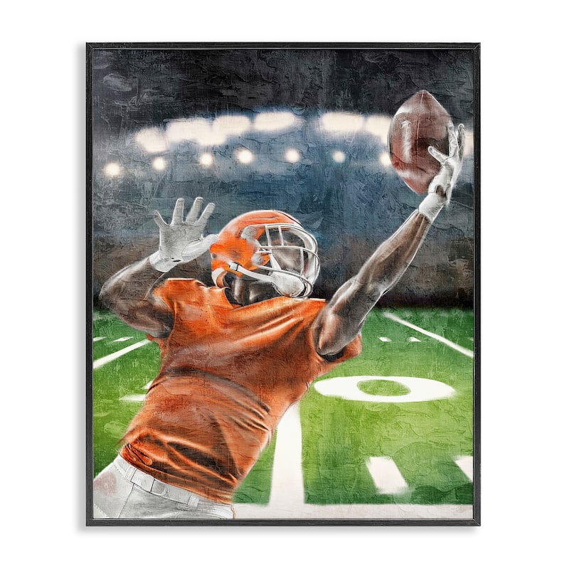 Stupell Athlete Catching Football Framed Giclee Art Design By Kim Allen - 16 x 20 - Black