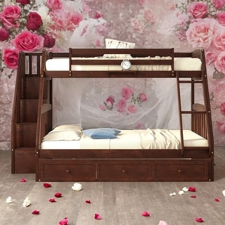 Twin Over Full Bunk Bed with Drawers,Ladder and Storage Staircase For Bedroom,Dorm,Adults,Kids