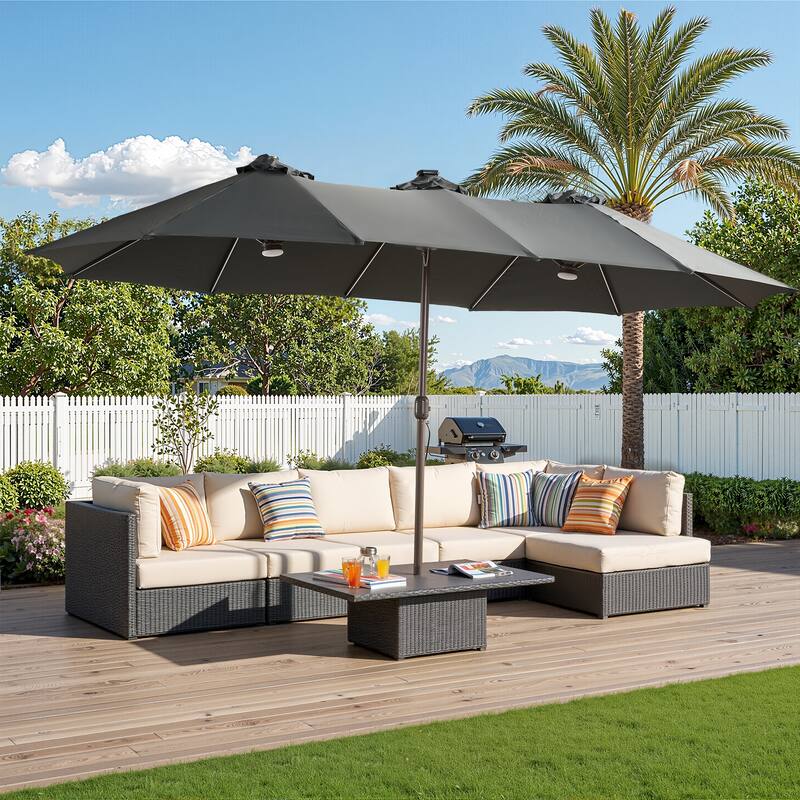 XIZZI Outdoor Patio Umbrella with Solar LED Lights and Base