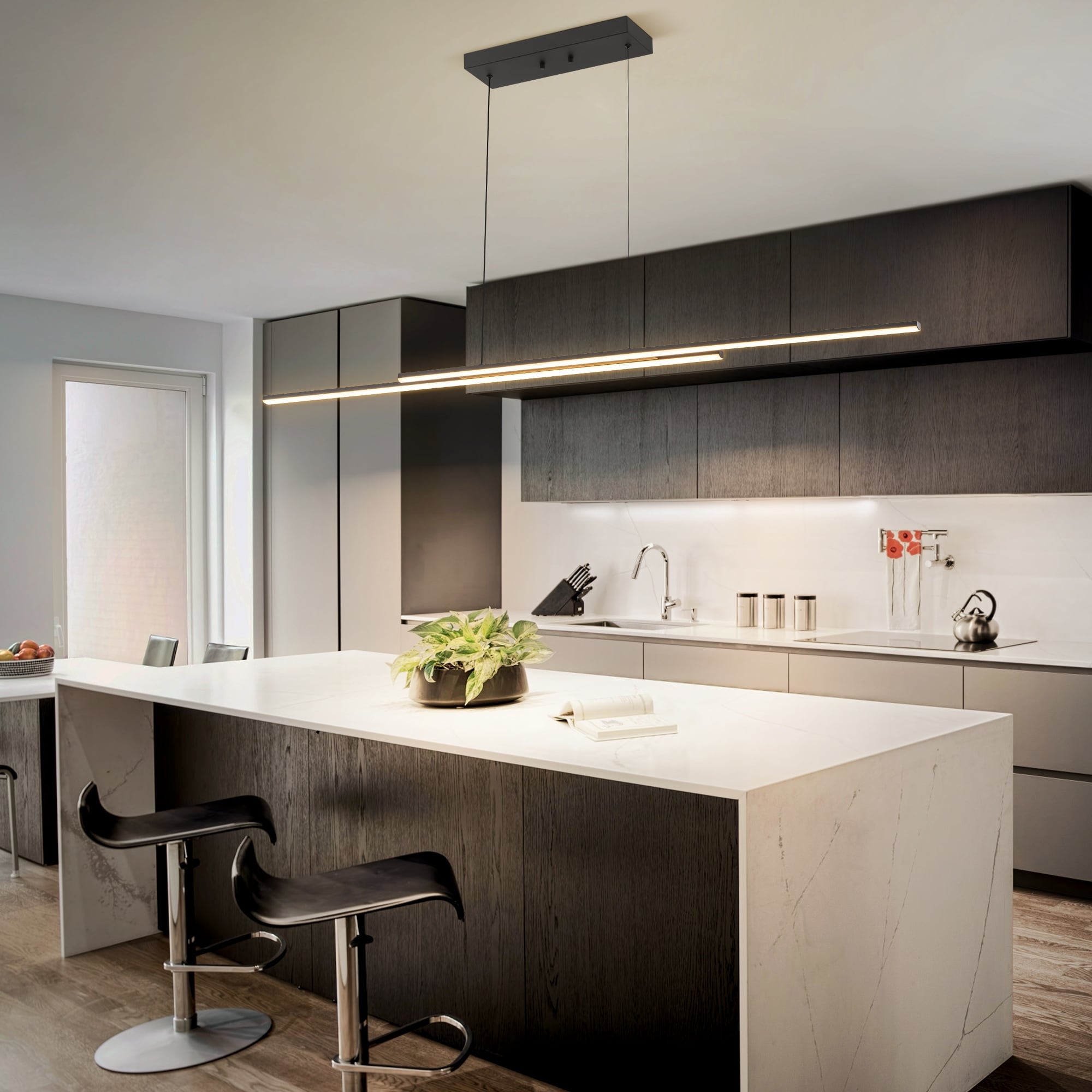 Rennnsan 59" Modern Black/Gold Linear Integrated LED Pendant Kitchen Island Light Bar
