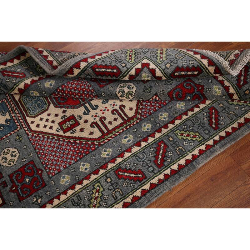 Geometric Kazak Accent Rug Hand-Knotted Wool Carpet - 3'4" x 4'10"