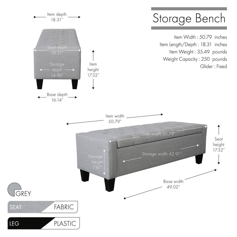 Porthos Home Wren Fabric Button Tufted Storage Bench