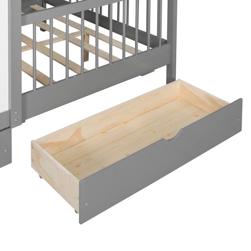 Kids Fence Platform Bed Full Size House Bed with Tent, Bookshelf, Light Strip, Charging Station, Shelves and Storage Drawers