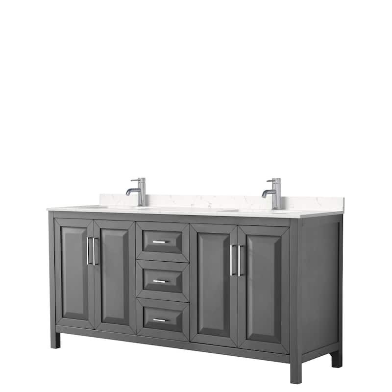 Daria 72 Inch Double Vanity, Cultured Marble Top - Dark Gray, Chrome Trim,Carrara Cultured Marble Top