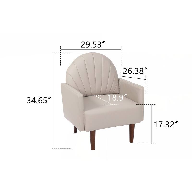 Contemporary Shell-shaped Amchair with Upholstery and Wooden Legs, Suitable for Living Rooms