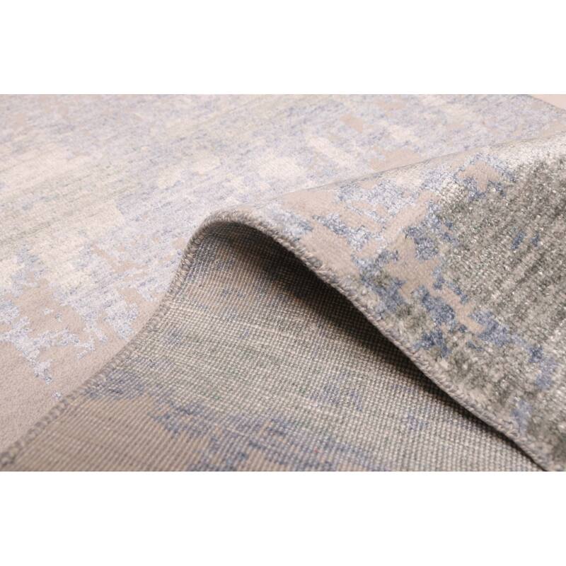 ECARPETGALLERY Hand-knotted Legacy Light Denim Blue Silk, Wool Rug - 2'6 x 14'0