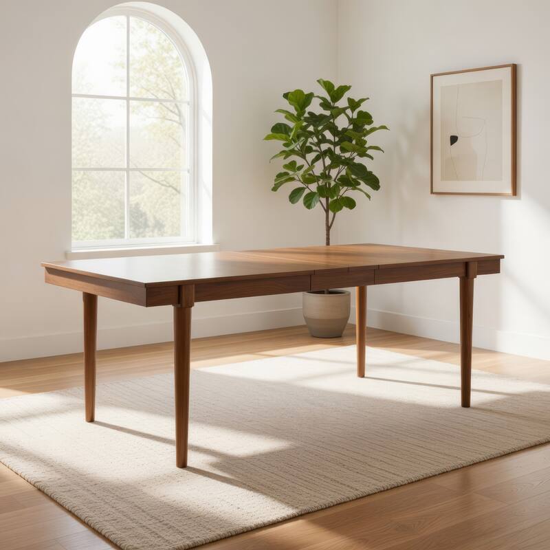 Jeyn Dining Table, Tapered Legs, Extendable 74-92 Inch Brown Hardwood
