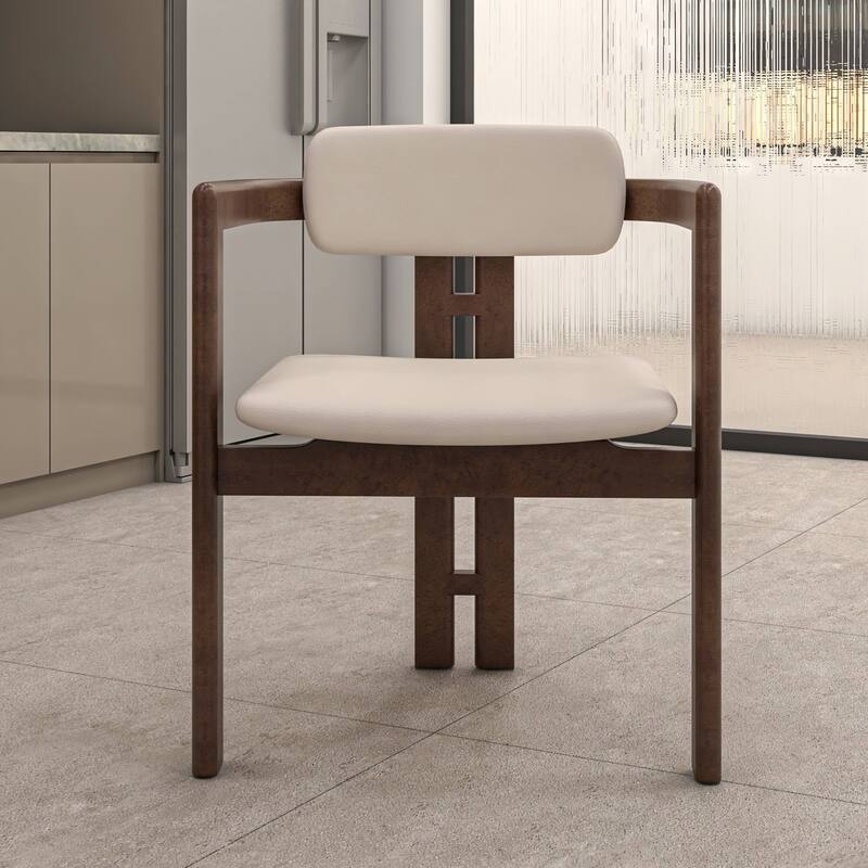 Dining Chairs Upholstered Leather Seats in Rubberwood Set of 2 Arm Chairs Open Back Design