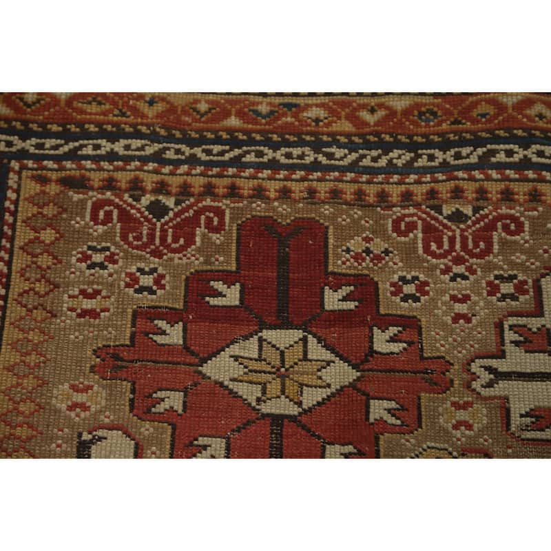 Hand Knotted Oriental 100% Wool Carpet Traditional Geometric Brown Heriz Runner Rug - 8' 6'' X 3' 7''