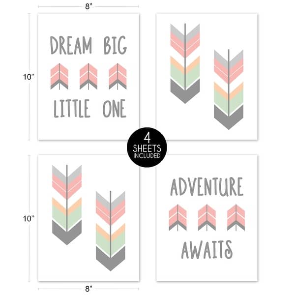 Sweet Jojo Designs Grey Coral Mint Woodland Mod Arrow Collection Wall Decor Art Prints (Set of 4) - Dream Big Little One