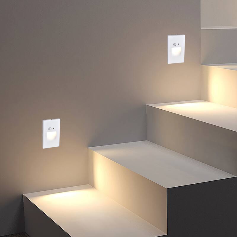 Hardwired White Motion Sensing Vertical LED Stair Light with Motion and Photocell Sensor