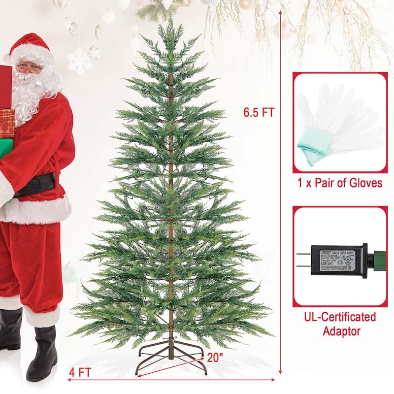 6.5 FT/7.5FT Pre-Lit Christmas Tree Hinged with PE Branch Tips Timer