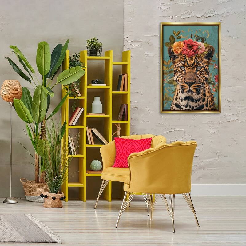 Stupell Floral Crown Wild Cheetah Framed Floater Canvas Wall Art Design By LSR Design Studio