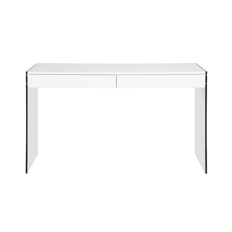 Somette Contemporary Gloss White & Glass Desk